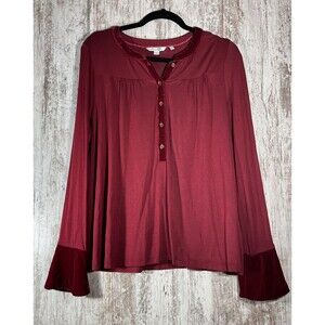 Boden Nadine Red Velvet Trim Bell Long Sleeve Top Modal UK 12 US 8